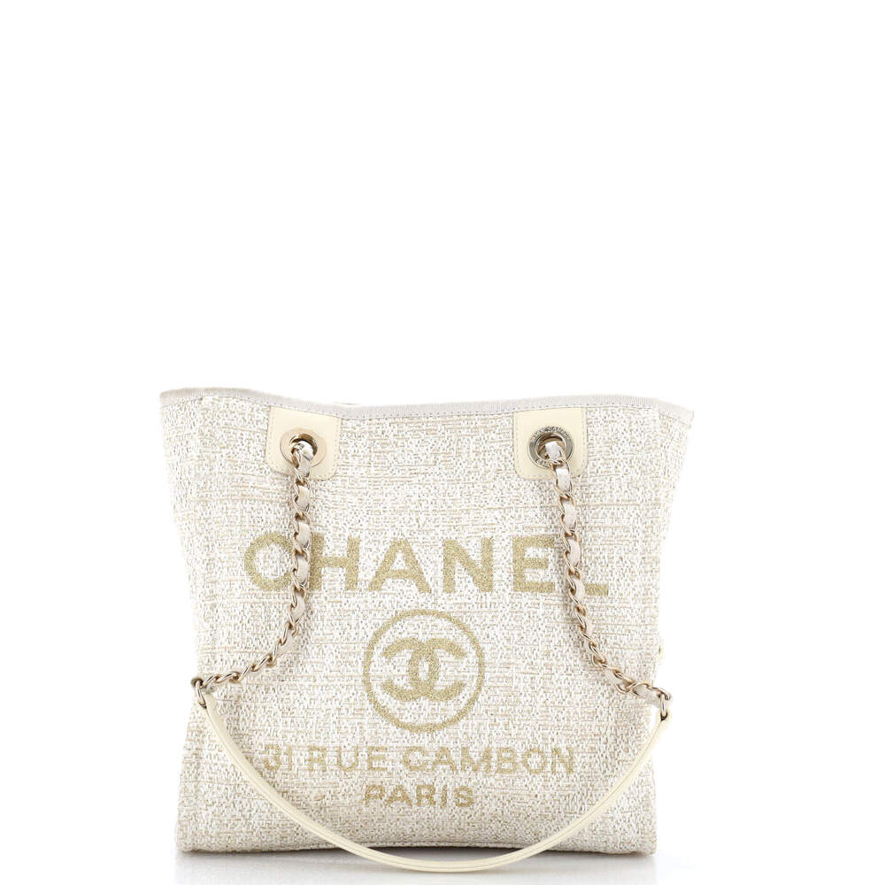 Chanel Small North South Deauville Tote Raffia with Glitter Detail